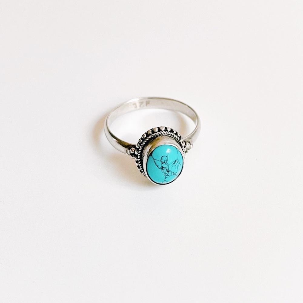 Vintage Silver 925 American Southwest Western Wild West Cowgirl Turquoise Ring